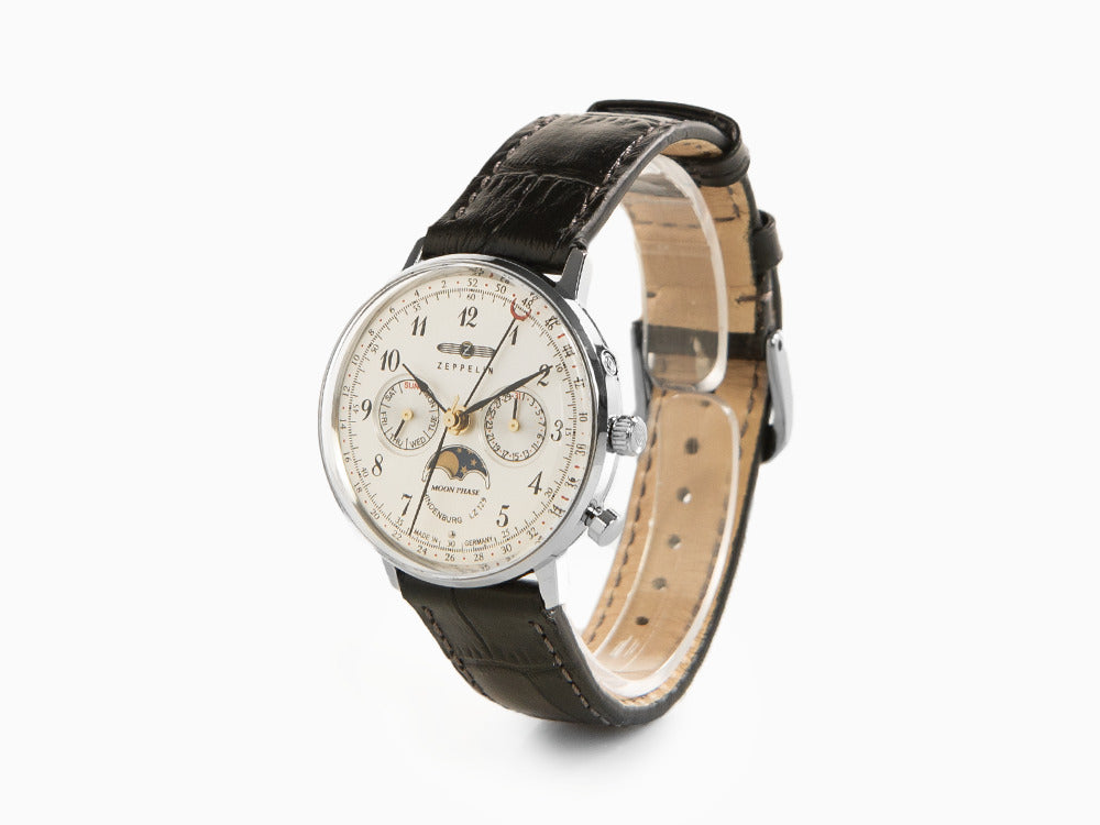 Zeppelin LZ 129 Hindenburg Moonphase Lady Quartz Uhr, Silber, 36 mm, 7037-1