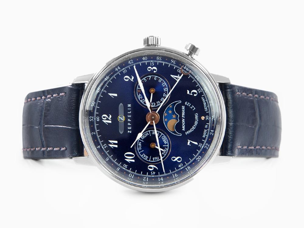 Zeppelin LZ 129 Hindenburg Moonphase Lady Quartz Uhr, Blau, 36 mm, 7037-3