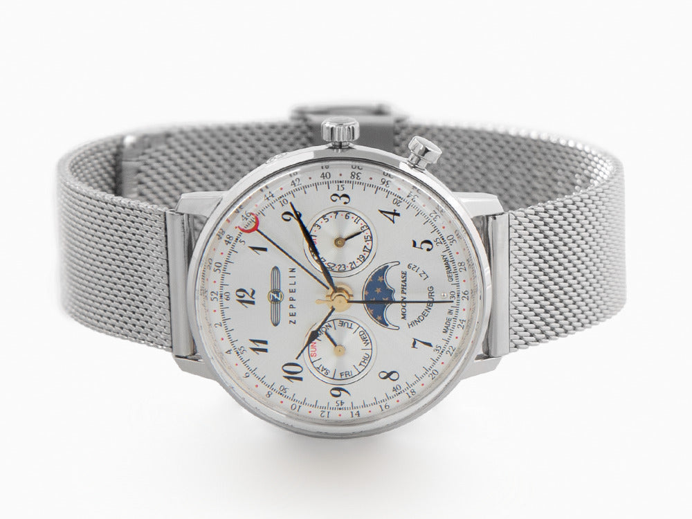 Zeppelin LZ 129 Hindenburg Moonphase Lady Quartz Uhr, Silber, 36 mm, 7037M-1