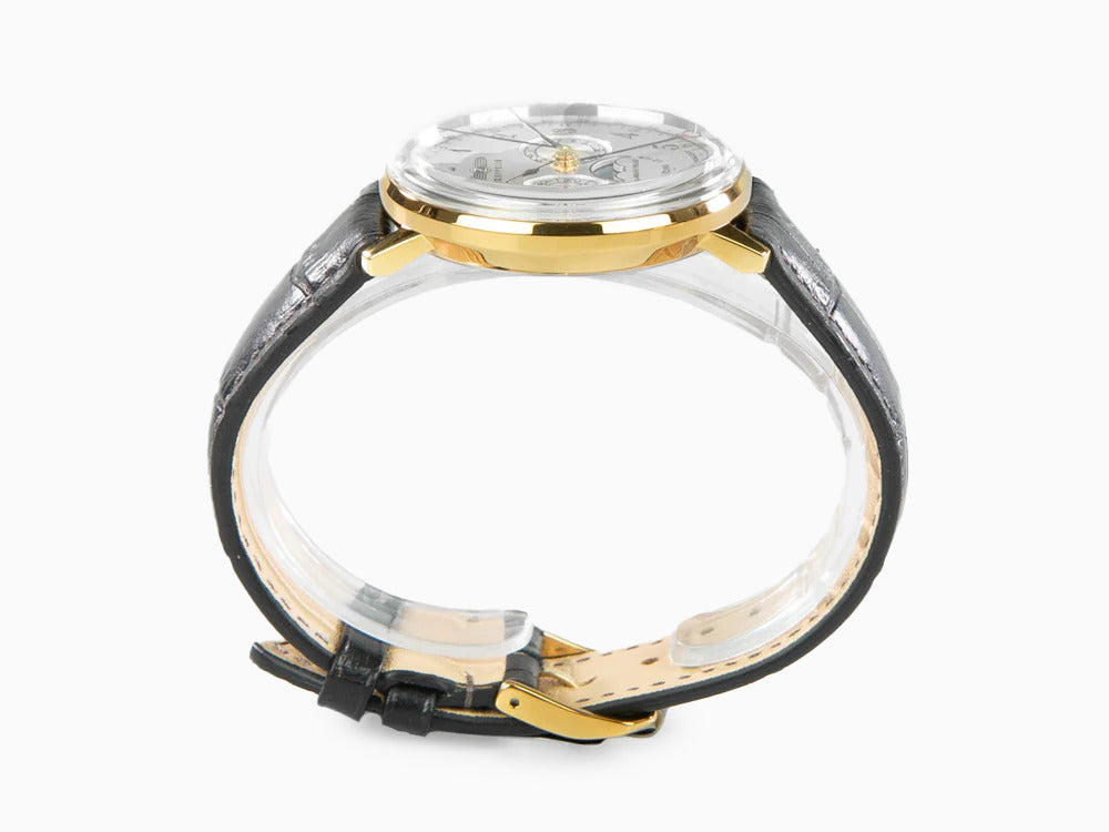 Zeppelin LZ 129 Hindenburg Moonphase Quartz Uhr, PVD Gold, Silber, 40 mm, 7038-1