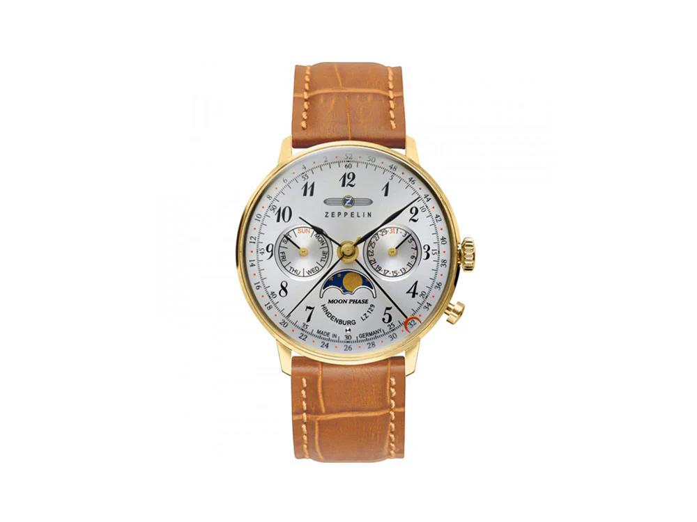 Zeppelin LZ 129 Hindenburg Moonphase Lady Quartz Uhr, PVD Gold, 36 mm, 7039-1