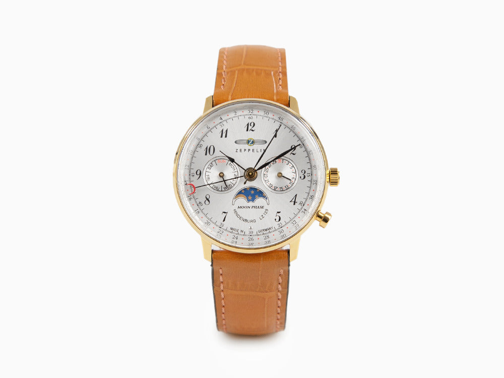 Zeppelin LZ 129 Hindenburg Moonphase Lady Quartz Uhr, PVD Gold, 36 mm, 7039-1