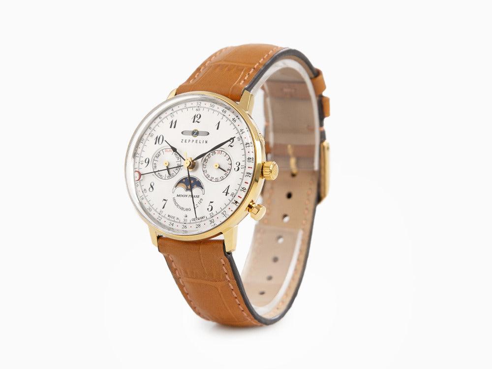 Zeppelin LZ 129 Hindenburg Moonphase Lady Quartz Uhr, PVD Gold, 36 mm, 7039-1