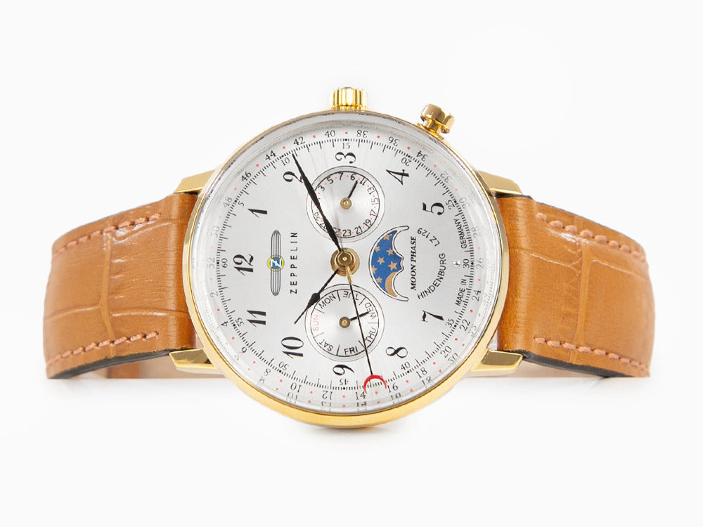 Zeppelin LZ 129 Hindenburg Moonphase Lady Quartz Uhr, PVD Gold, 36 mm, 7039-1