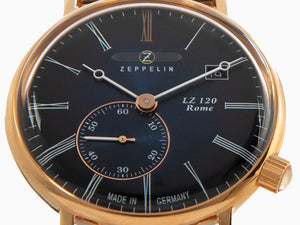 Zeppelin LZ120 Rome Lady Quartz Uhr, PVD Rose Gold, Blau, 36 mm, 7137M-3