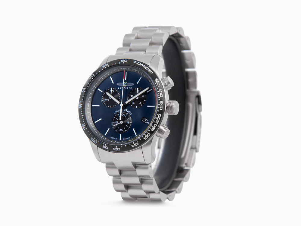 Zeppelin Night Cruise Quartz Uhr, Blau, 42 mm, Chronograph, Tag, 7288M-3