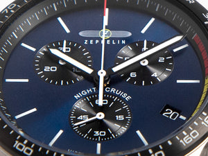 Zeppelin Night Cruise Quartz Uhr, Blau, 42 mm, Chronograph, Tag, 7288M-3