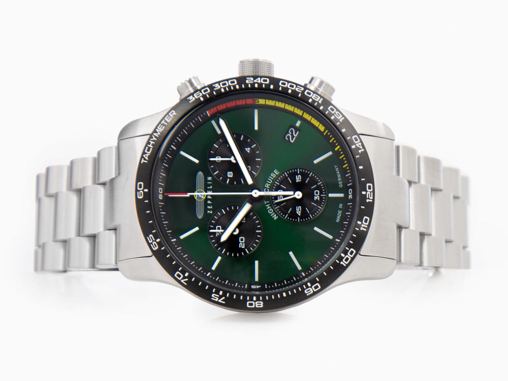 Zeppelin Night Cruise Quartz Uhr, Grün, 42 mm, Chronograph, Tag, 7288M-4