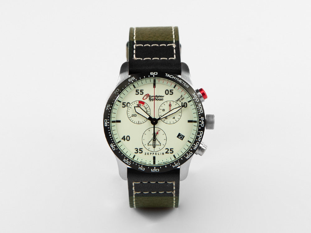 Zeppelin Eurofighter Quartz Uhr, Weiss, Tag, Lederband, 7298-5