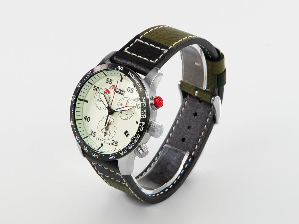 Zeppelin Eurofighter Quartz Uhr, Weiss, Tag, Lederband, 7298-5