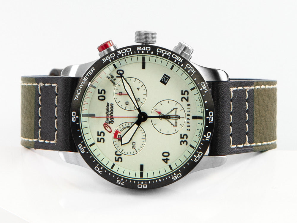 Zeppelin Eurofighter Quartz Uhr, Weiss, Tag, Lederband, 7298-5