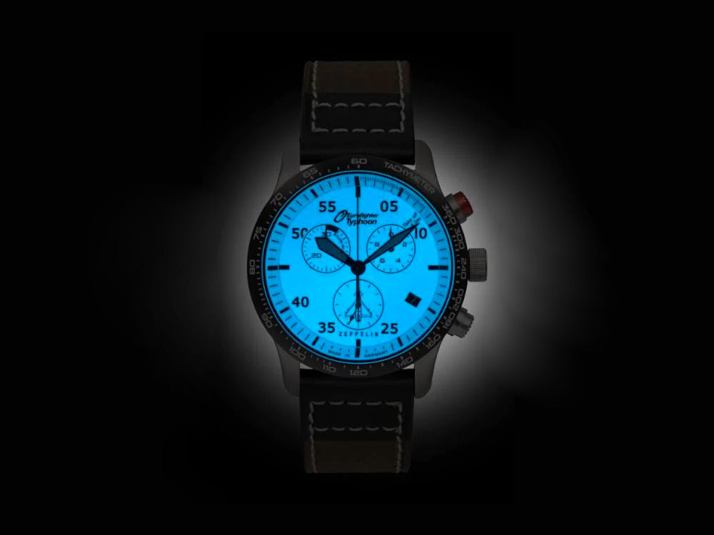 Zeppelin Eurofighter Quartz Uhr, Weiss, Tag, Lederband, 7298-5