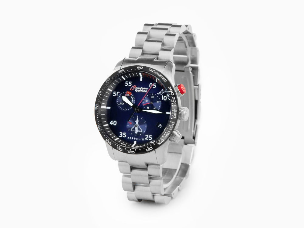 Set Zeppelin Eurofighter Quartz Uhr, Blau, Tag, Lederband, 7298M-3
