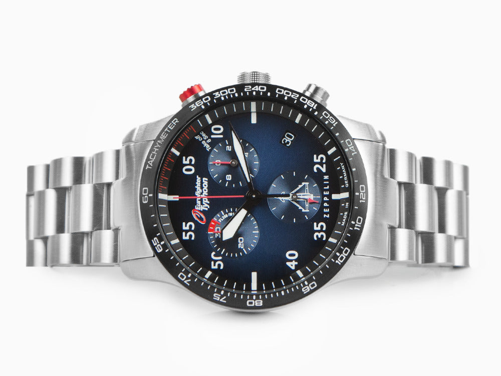 Set Zeppelin Eurofighter Quartz Uhr, Blau, Tag, Lederband, 7298M-3