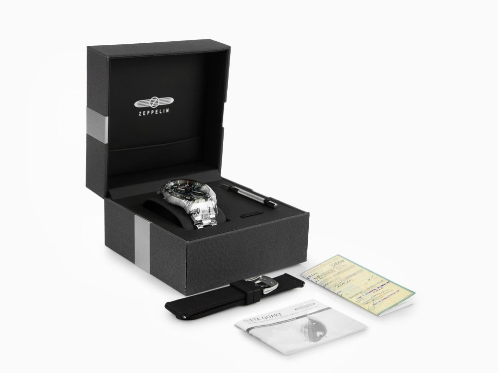 Set Zeppelin Eurofighter Quartz Uhr, Blau, Tag, Lederband, 7298M-3