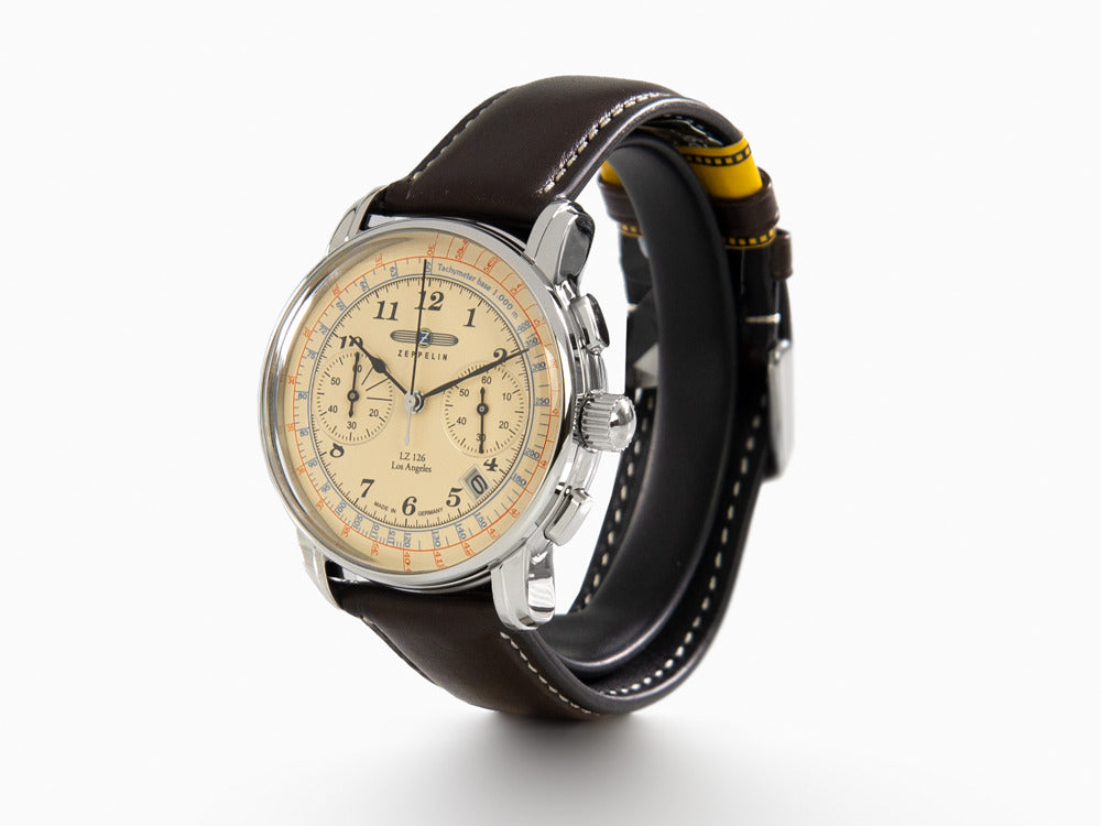 Zeppelin LZ126 Los Angeles Quartz Uhr, Cremefarben, 42 mm, Chronograph, 7614-5