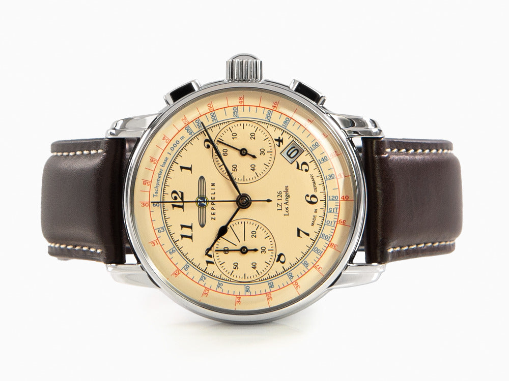 Zeppelin LZ126 Los Angeles Quartz Uhr, Cremefarben, 42 mm, Chronograph, 7614-5