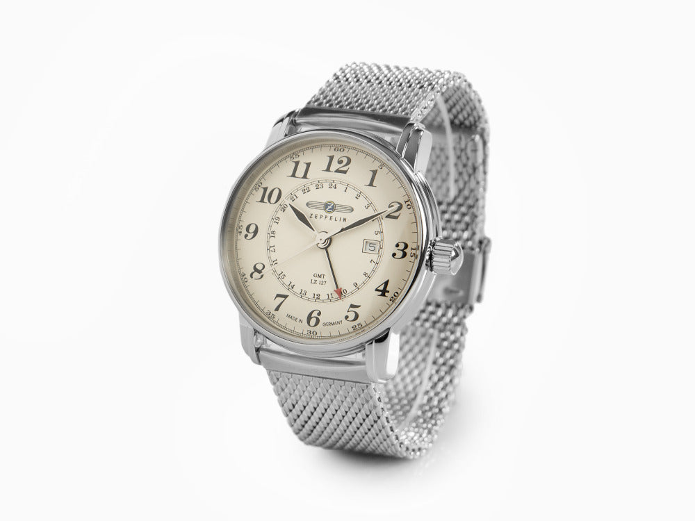 Zeppelin LZ 127 Graf Zeppelin Quartz Uhr, Beige, 42 mm, GMT, 7642M-5