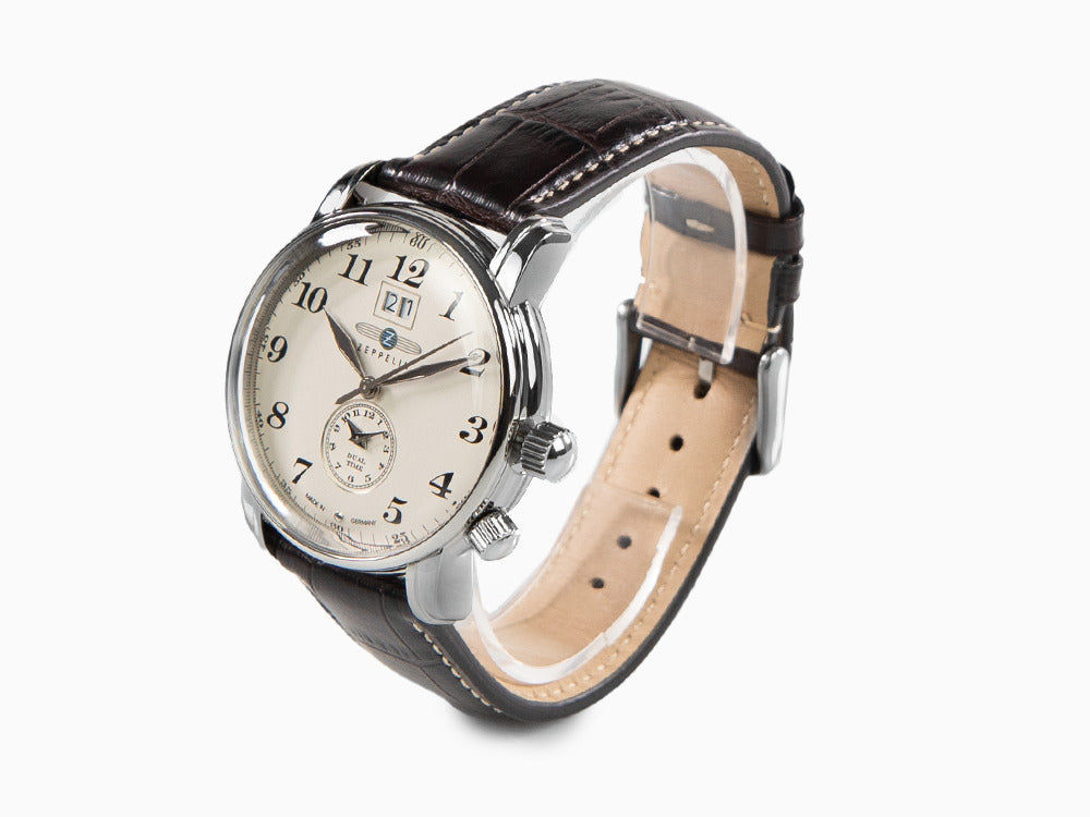 Zeppelin LZ 127 Graf Zeppelin Quartz Uhr, Beige, 42 mm, GMT, 7644-5 Zeppelin LZ 127 Graf Zeppelin Quartz Uhr, Beige, 42 mm, GMT, 7644-5