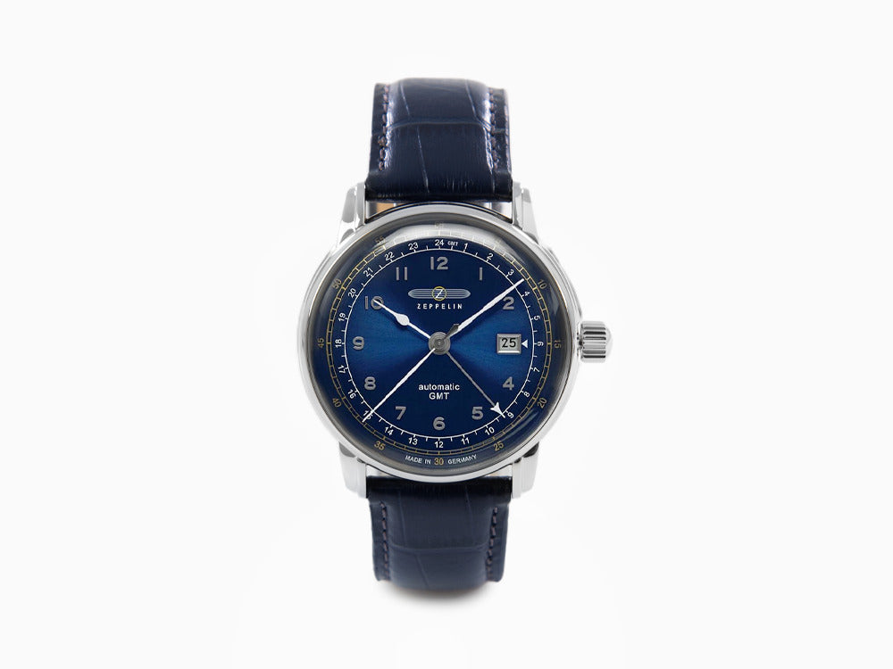 Zeppelin LZ 129 Hindenburg Automatik Uhr, Blau, 42 mm, GMT, 7668-3