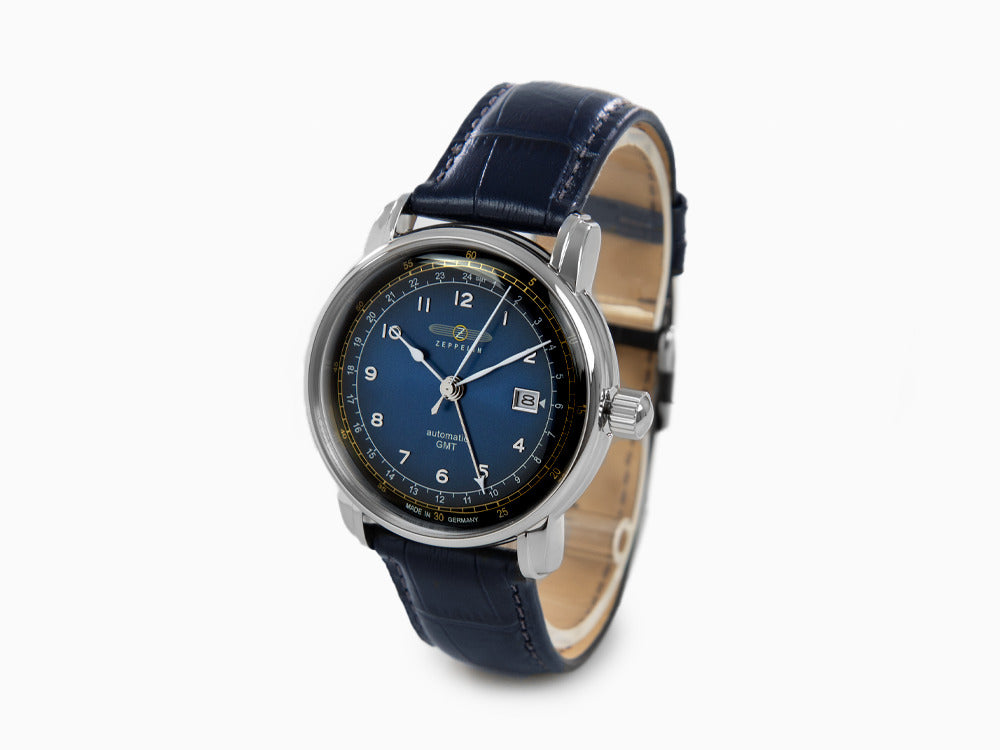 Zeppelin LZ 129 Hindenburg Automatik Uhr, Blau, 42 mm, GMT, 7668-3