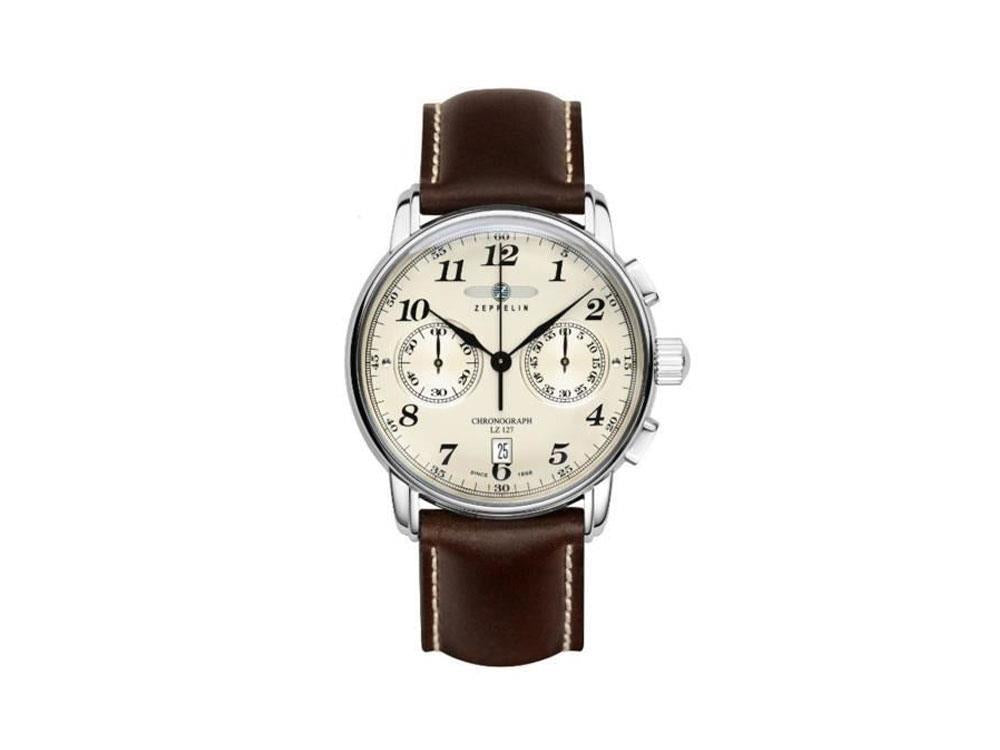 Zeppelin LZ 127 Graf Zeppelin Quartz Uhr, Beige, 42 mm, Tag, Chronograph, 7678-5