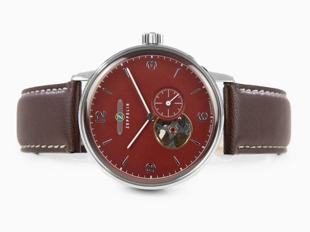 Zeppelin LZ 129 Hindenburg Automatik Uhr, Bordeaux, 40 mm, Lederband, 8066-4n