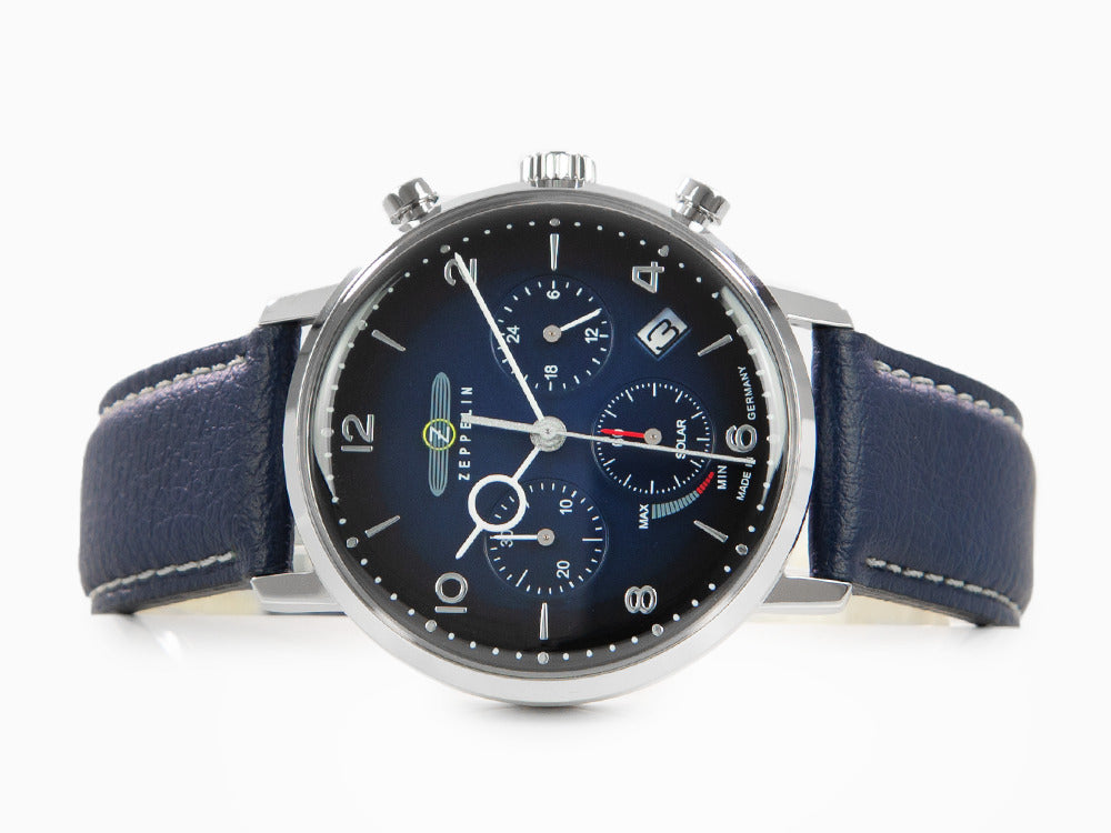 Zeppelin LZ 129 Hindenburg Quartz Uhr, Blau, 41 mm, Tag, Lederband, 8086-3n