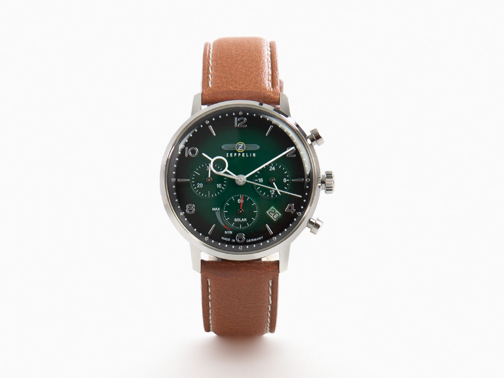 Zeppelin LZ 129 Hindenburg Quartz Uhr, Grün, 41 mm, Tag, Lederband, 8086-4n