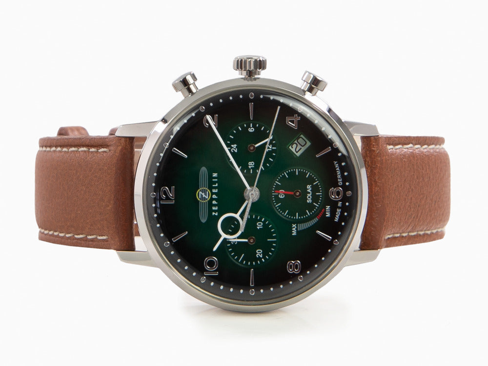 Zeppelin LZ 129 Hindenburg Quartz Uhr, Grün, 41 mm, Tag, Lederband, 8086-4n