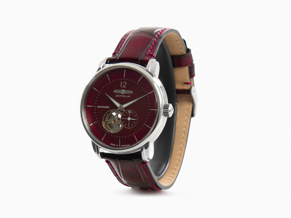 Zeppelin LZ 120 Bodensee Automatik Uhr, Rot, 40cm, Lederband, 8166-5