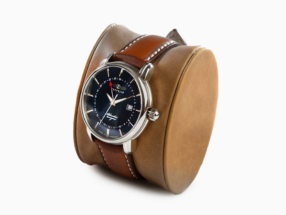 Zeppelin Atlantic Quartz Uhr, Blau, 41 mm, Tag, Lederband, 8442-3