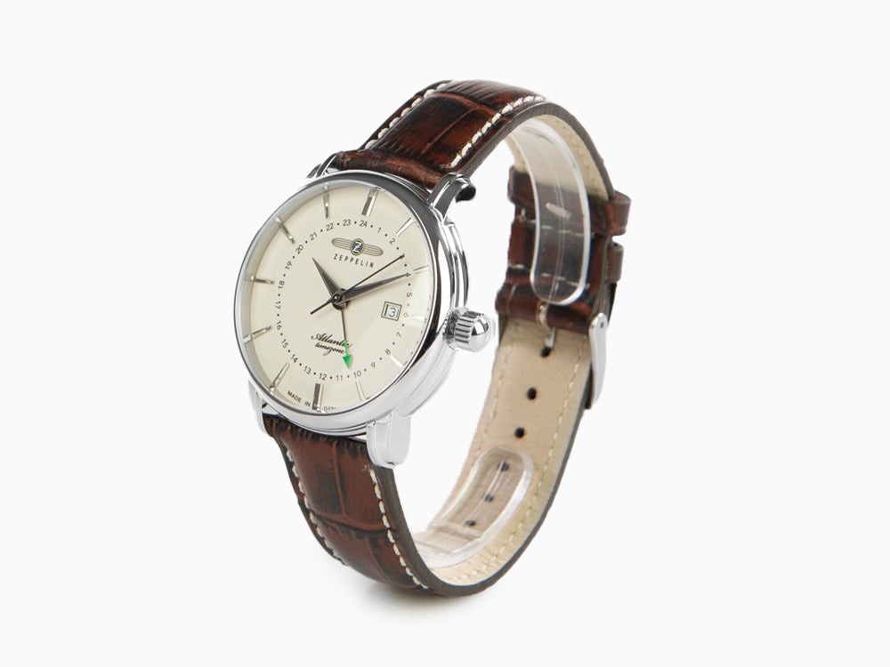 Zeppelin Atlantic Quartz Uhr, Weiss, 41 mm, Tag, Lederband, 8442-5