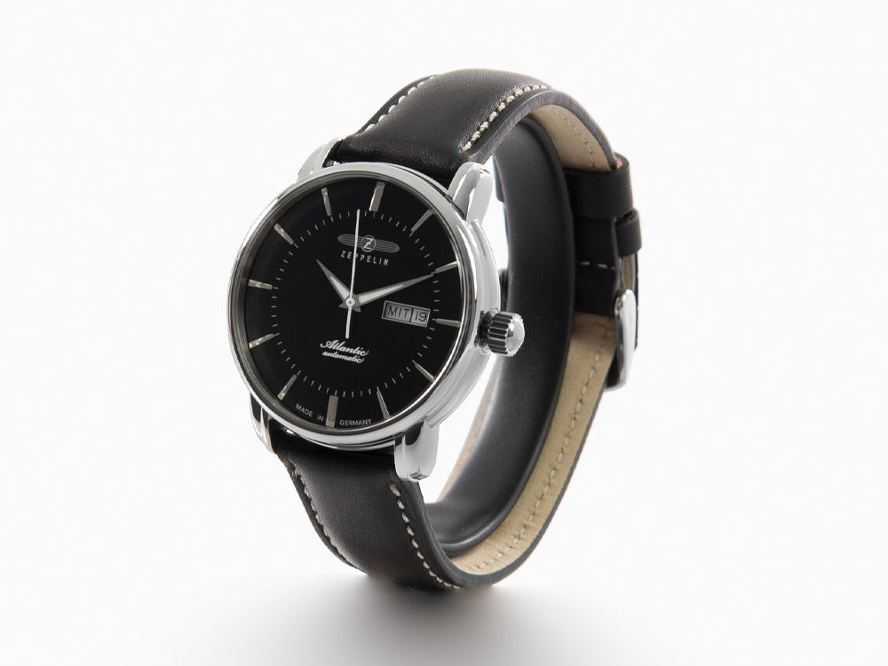 Zeppelin Atlantic Automatik Uhr, Schwarz, 41 mm, Tag Datum, Lederband, 8466-2