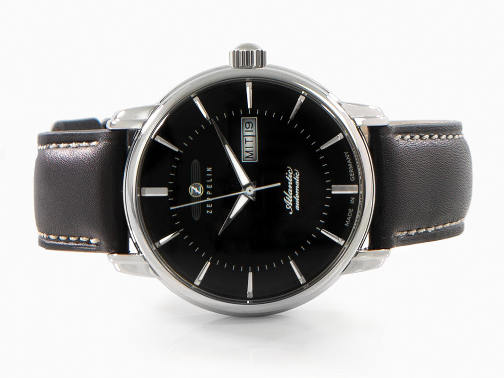 Zeppelin Atlantic Automatik Uhr, Schwarz, 41 mm, Tag Datum, Lederband, 8466-2