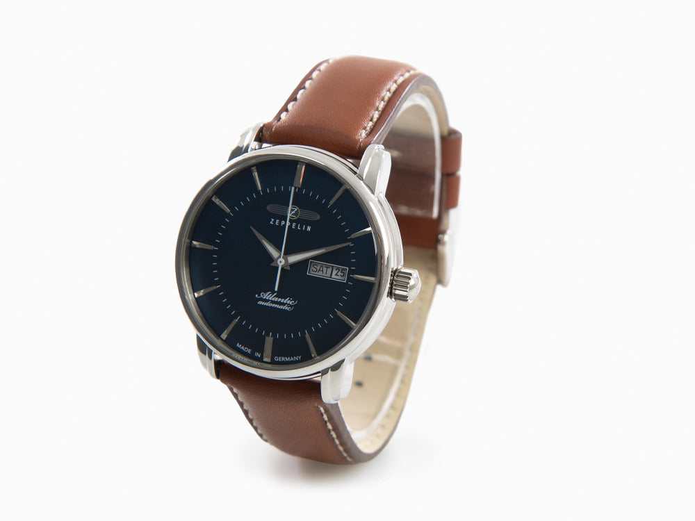 Zeppelin Atlantic Automatik Uhr, Blau, 41 mm, Tag und Datum, Lederband, 8466-3