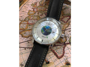 Zeppelin Atlantic GMT Automatik Uhr, Silber, 42 mm, Tag, Lederband, 8468-1