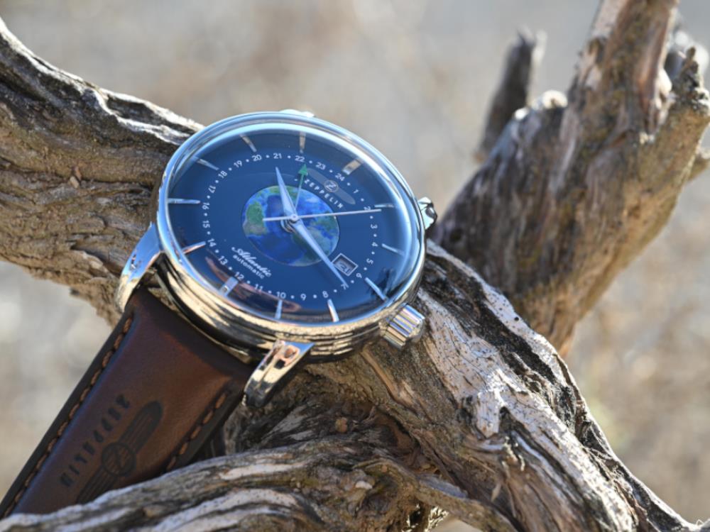 Zeppelin Atlantic GMT Automatik Uhr, Blau, 42 mm, Tag, Lederband, 8468-3