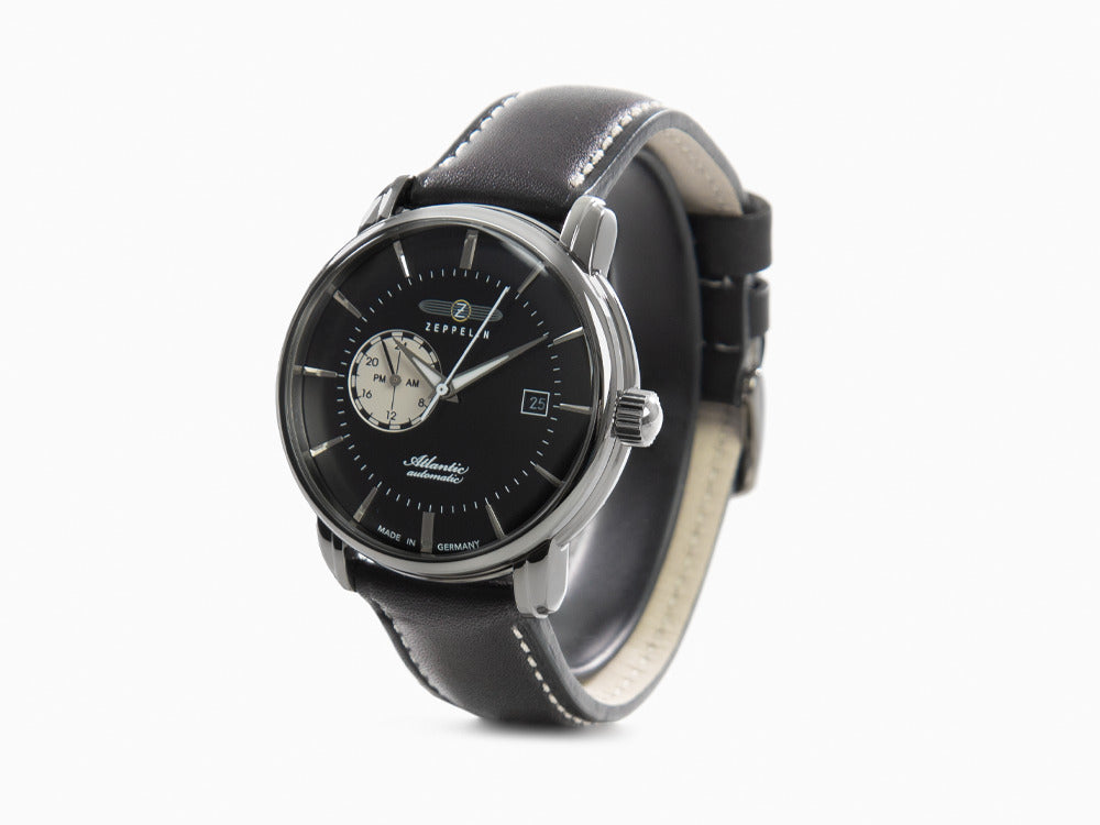 Zeppelin Atlantic Automatik Uhr, Schwarz, 41 mm, Tag, Lederband, 8470-2