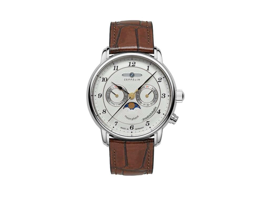 Zeppelin Friedrichshafen Moon Phase Quartz Uhr, Weiss, 40 mm, 8536-1