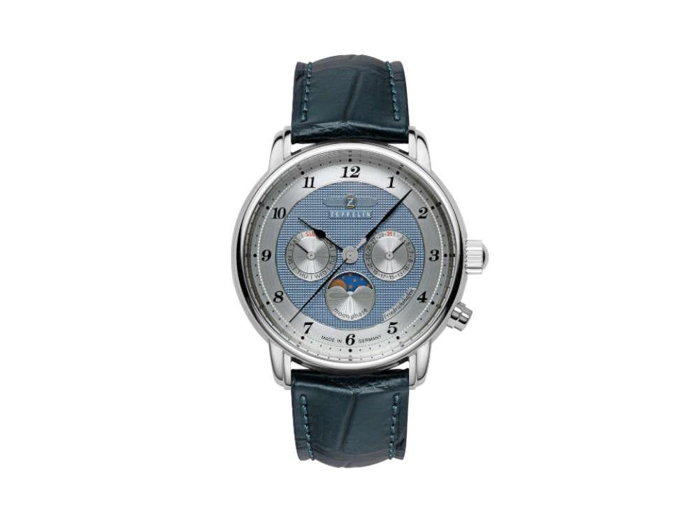 Zeppelin Friedrichshafen Moon Phase Quartz Uhr, Blau, 40 mm, 8536-3