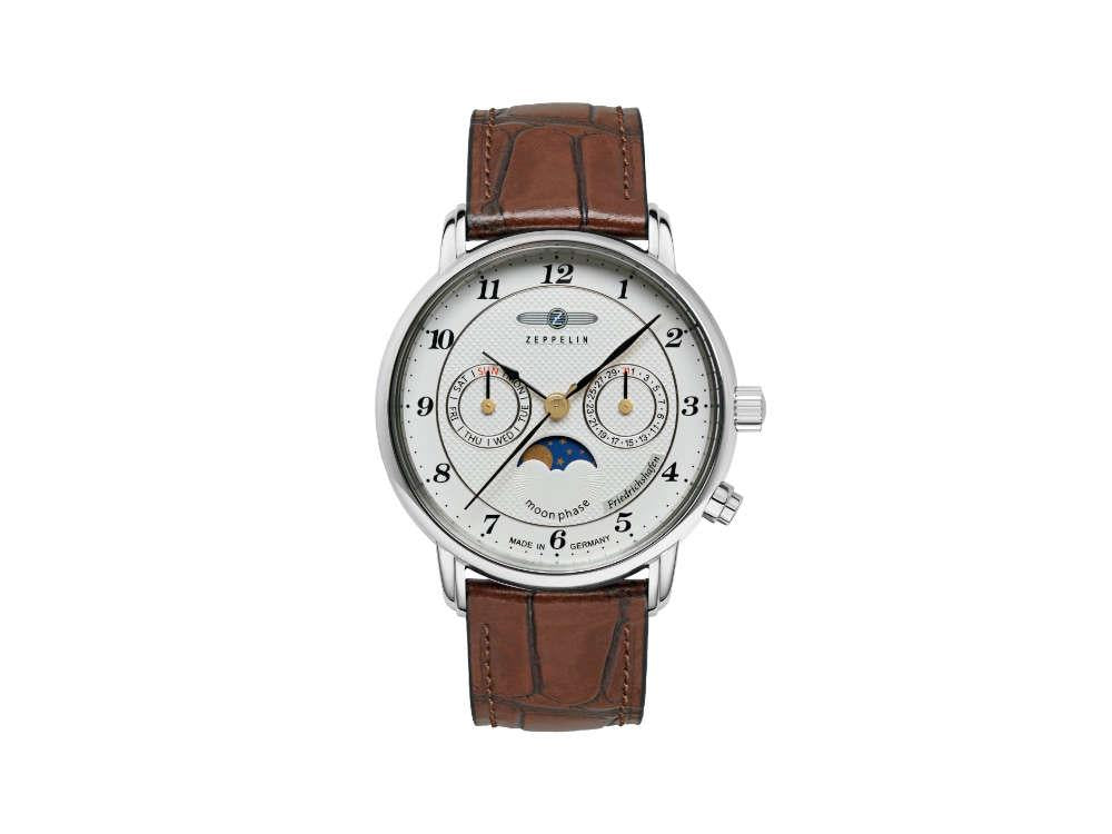 Zeppelin Friedrichshafen Moon Phase Quartz Uhr, Weiss, 36 mm, 8537-1