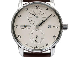 Zeppelin Captain Line Automatik Uhr, Weiss, 43 mm, Tag, Lederband, 8622-5