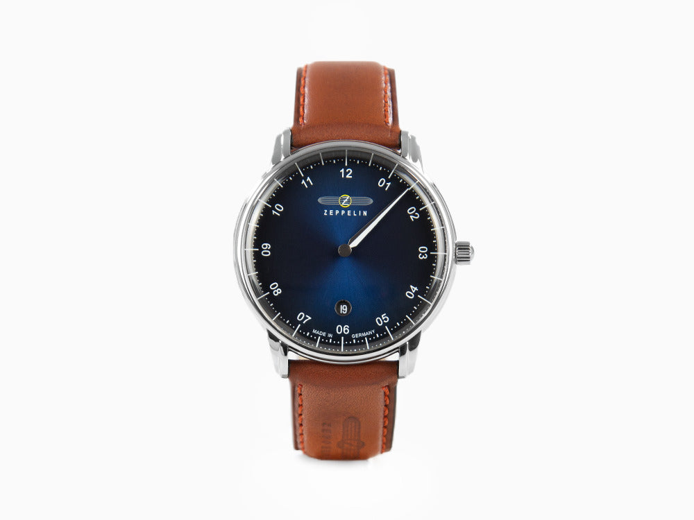 Zeppelin Captain Line Quartz Uhr, Blau, 41 mm, Tag, Lederband, 8642-3
