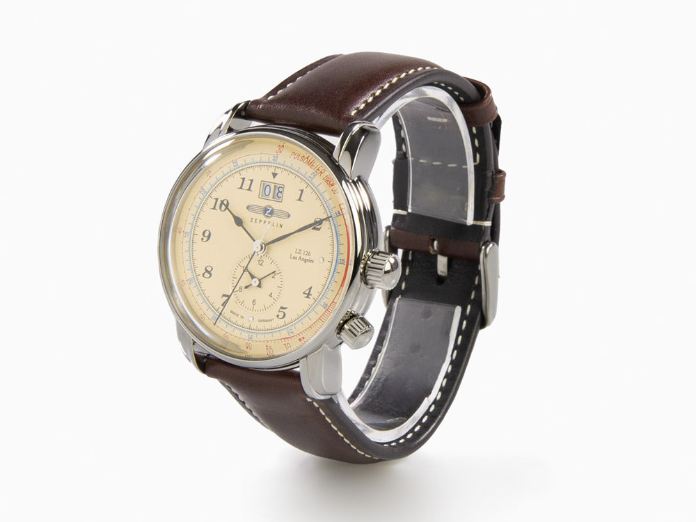 Zeppelin LZ126 Los Angeles Quartz Uhr, Cremefarben, 42 mm, GMT, 8644-5