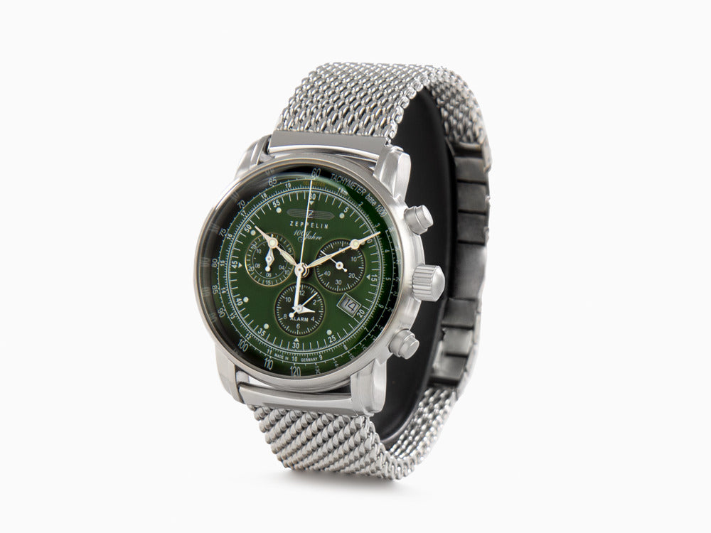 Zeppelin 100 Years Zeppelin Ed. 1 Quartz Uhr, Grün, 42 mm, Stahlband, 8680M-4