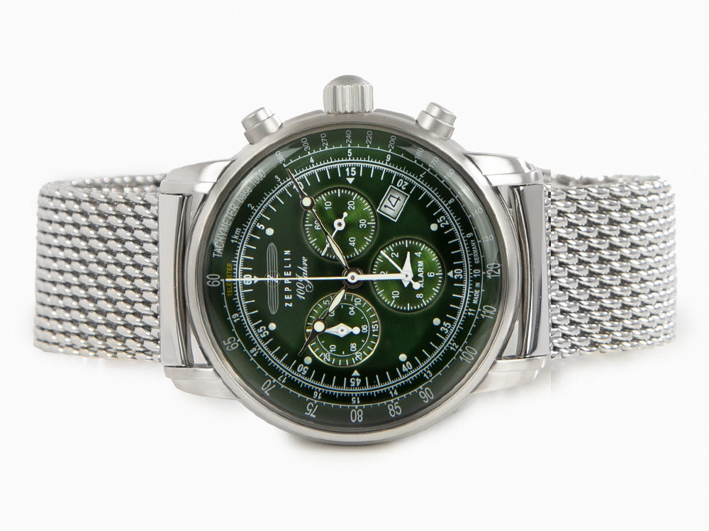 Zeppelin 100 Years Zeppelin Ed. 1 Quartz Uhr, Grün, 42 mm, Stahlband, 8680M-4