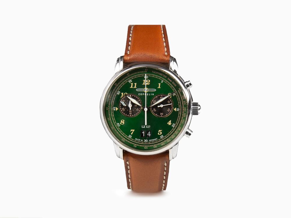 Zeppelin LZ 127 Graf Zeppelin Quartz Uhr, Grün, 40 mm, Chronograph, 8684-4 Zeppelin LZ 127 Graf Zeppelin Quartz Uhr, Grün, 40 mm, Chronograph, 8684-4
