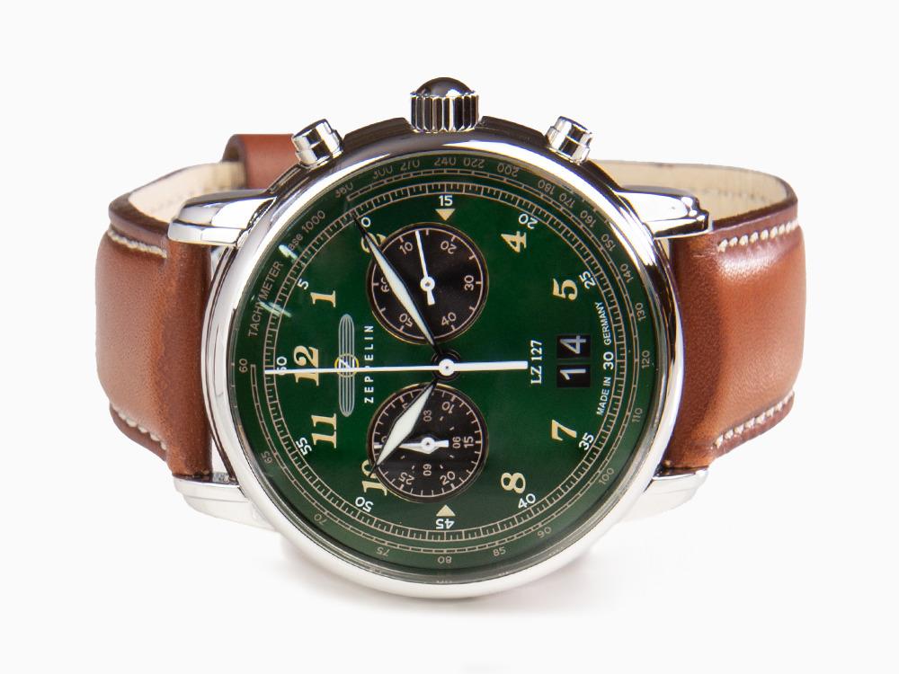 Zeppelin LZ 127 Graf Zeppelin Quartz Uhr, Grün, 40 mm, Chronograph, 8684-4 Zeppelin LZ 127 Graf Zeppelin Quartz Uhr, Grün, 40 mm, Chronograph, 8684-4