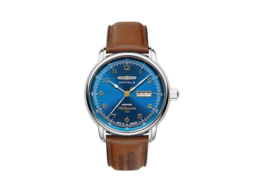 Zeppelin Méditerranée Automatik Uhr, Blau, 40 mm, Tag und Datum, 9664-3